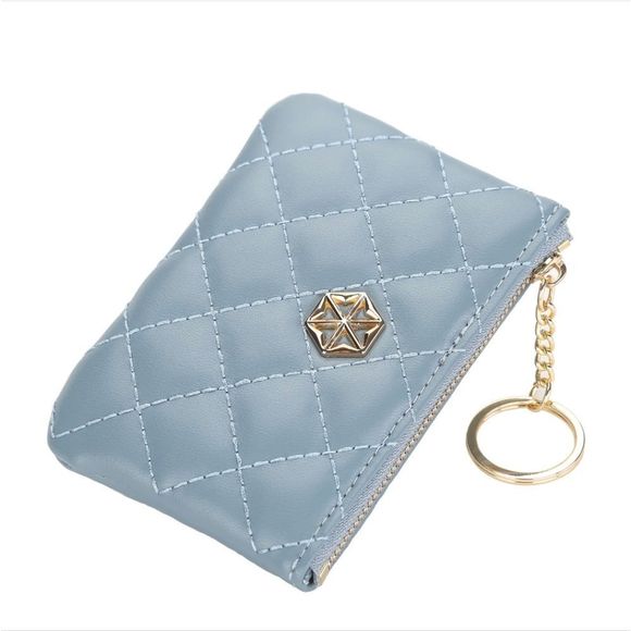 Women's Vegan Leather Zip Change Coin Purse Card Wallet with Keychain Ring Gifts - Picture 3 of 5